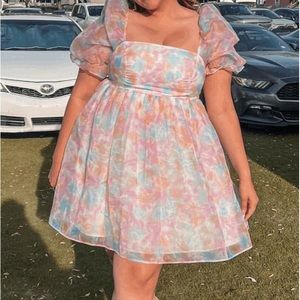 Shein Mod Tie Dye Puff sleeve Dress